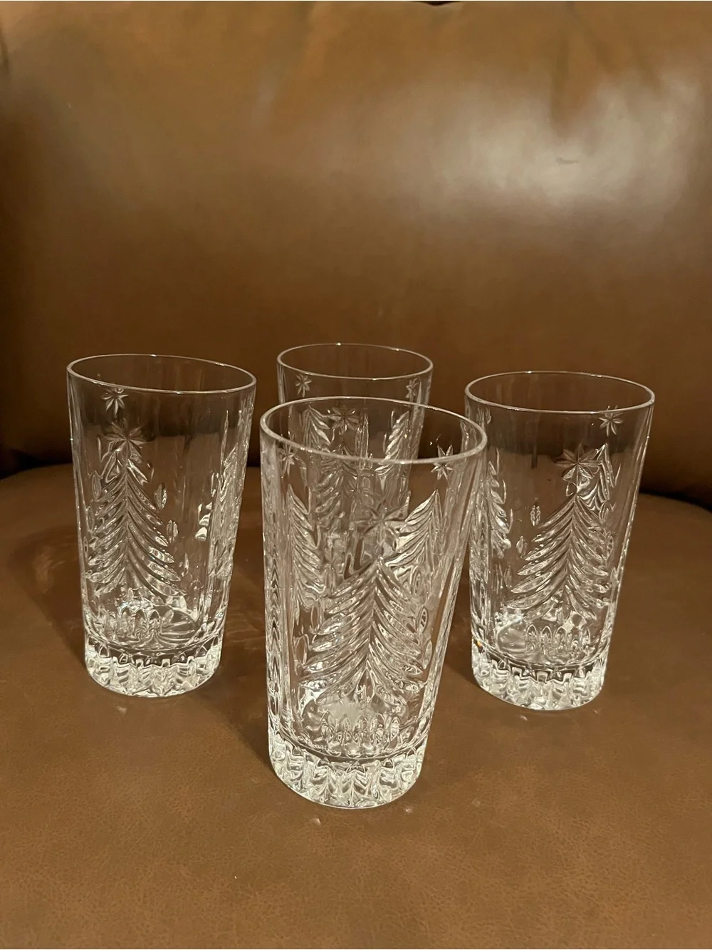 Mikasa Christmas Tree Clear Cut Crystal High Ball Glasses, Set if 4.